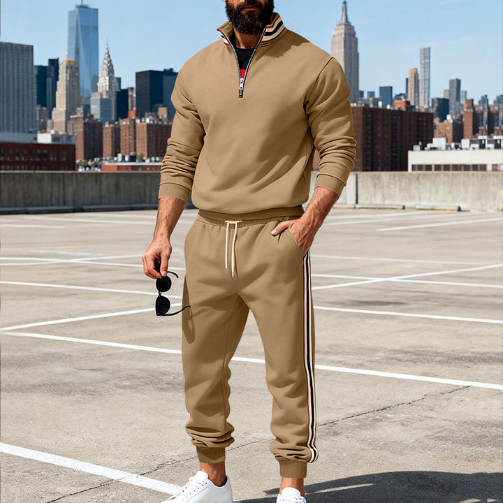 Herren nan stylisches Jogginganzug-Set mit Halbzip, gestreiften Seitenstreifen und konischer Joggerhose Drune