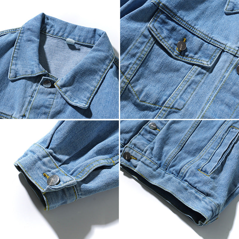 Unisex Oversize-Jeansjacke aus robustem Denim mit Druckknopfleiste Drune