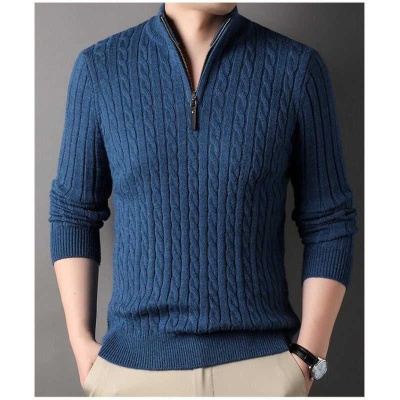 Herren eleganter Strickpullover mit halbem Reißverschluss und Kabelmuster Drune