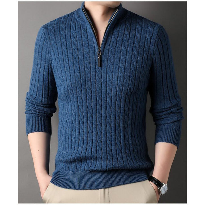 Herren eleganter Strickpullover mit halbem Reißverschluss und Kabelmuster Drune
