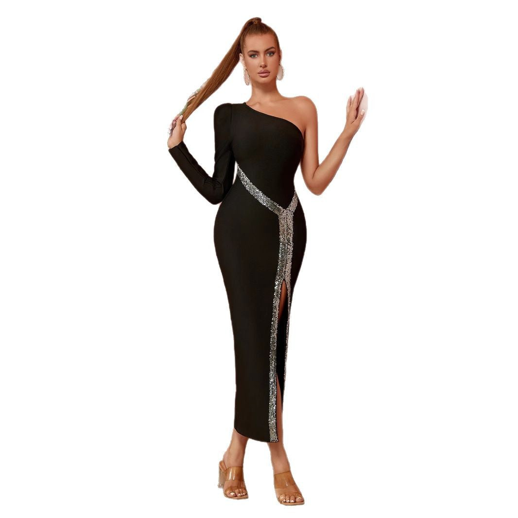 Damen Elegantes Maxikleid mit asymmetrischem Schnitt und funkelndem Detail Drune