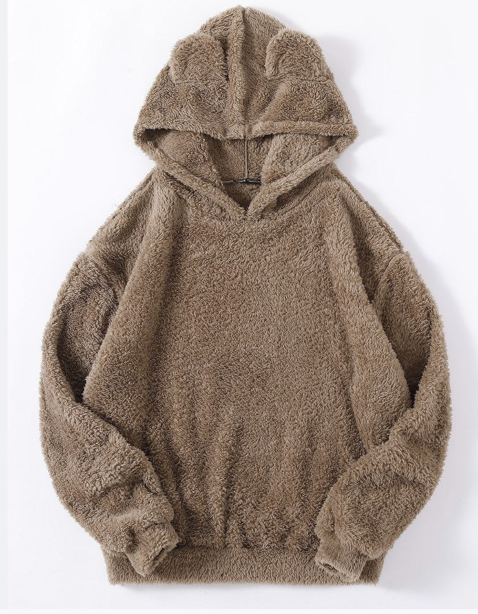 Damen nan kuscheliger Teddy-Hoodie mit Ohren, elastischem Bund und extra weichem Plüsch Drune