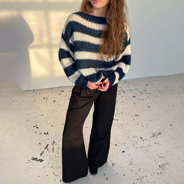 Damen Grobstrick-Pullover mit weitem Boot-Ausschnitt und Cropped-Passform Drune