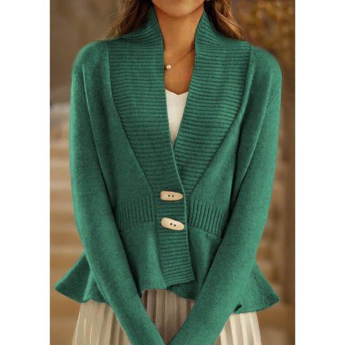 Damen nan kuscheliger Strickcardigan mit Schalkragen, gerippter Blende und schmalem Schößchen Drune