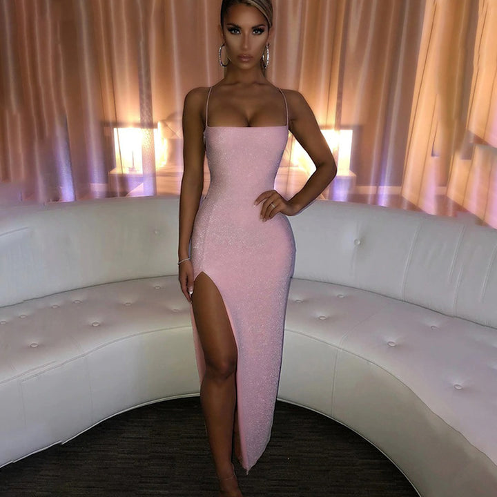 Damen Elegantes Maxikleid mit Spaghettiträgern und seitlichem Schlitz Drune