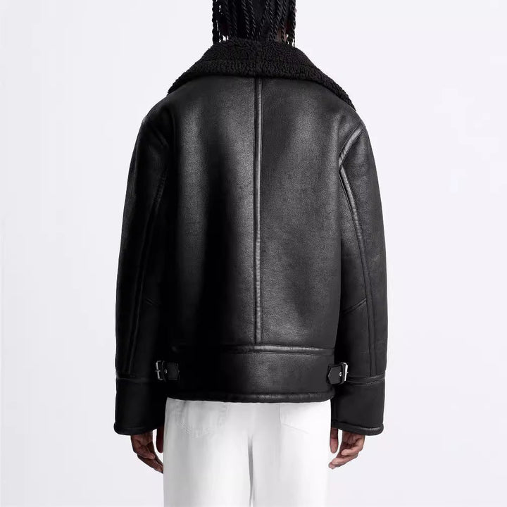 Herren kultige Bikerjacke mit weichem Futter und dreifach verstellbarem Kragen Hedi-Mode