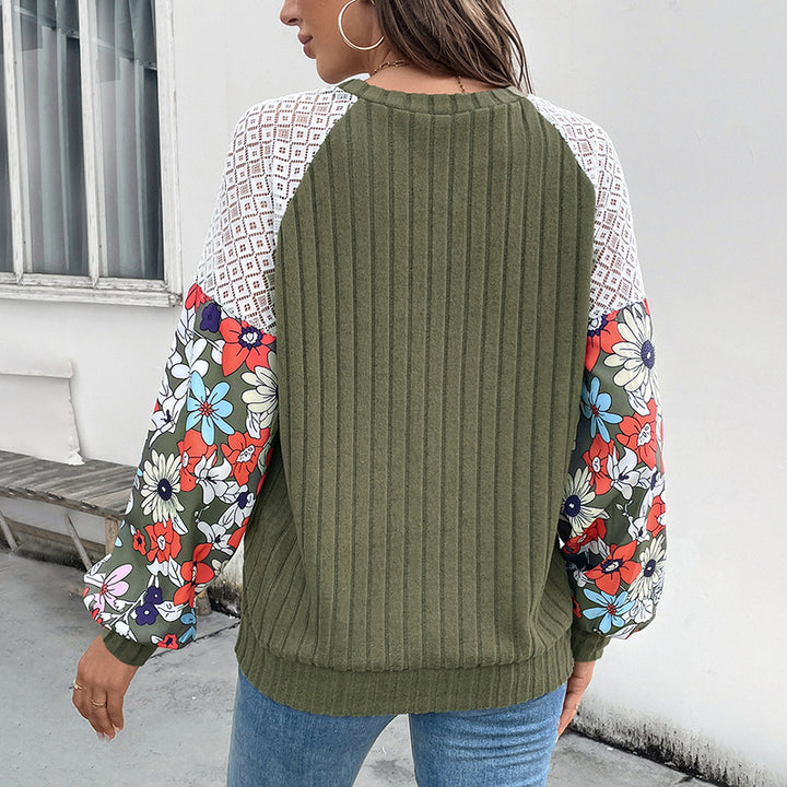 Damen Modischer Pullover mit floralen Ärmeln Drune