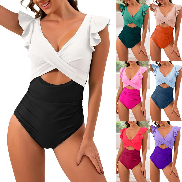 Damen Einteiliger Badeanzug mit voluminösen Rüschen und effektvollem Wickeldesign Drune