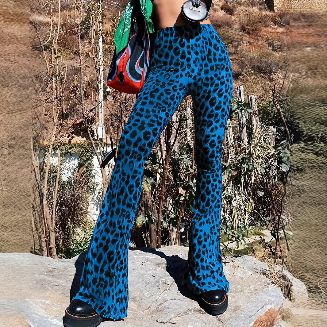 Damen Flared Leopardenmuster-Hosen Drune