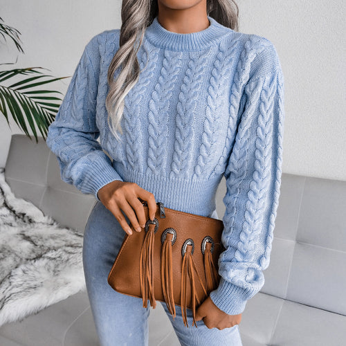 Damen Strickpullover im modernen Zopfmuster mit engem Bund Drune