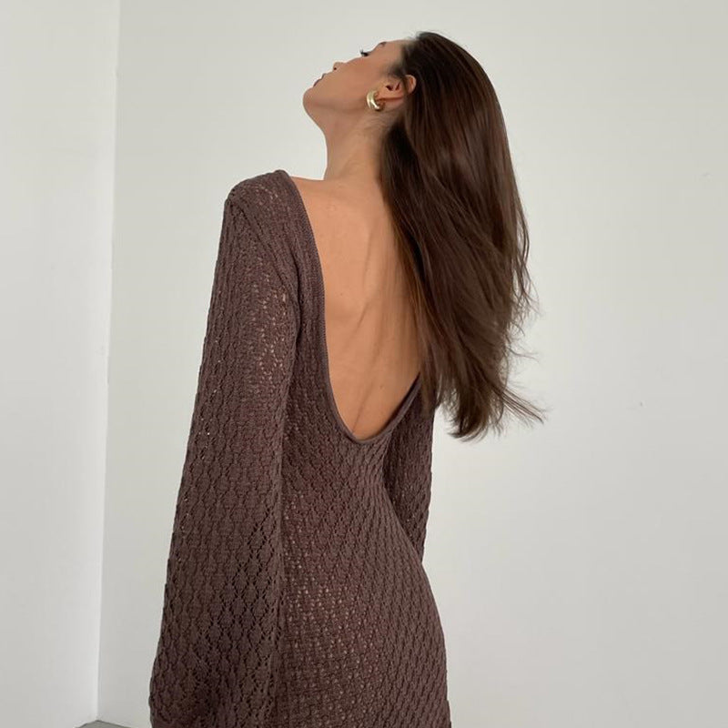 Damen elegantes Häkelkleid mit tiefem Ausschnitt Drune