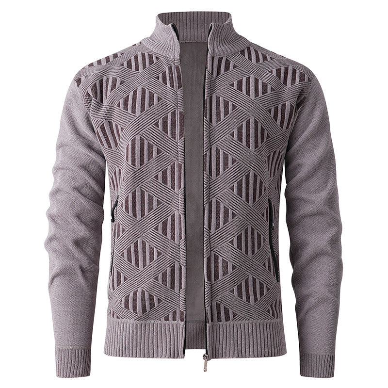Herren elegante Strickjacke mit strukturiertem Design und hohem Stehkragen Drune