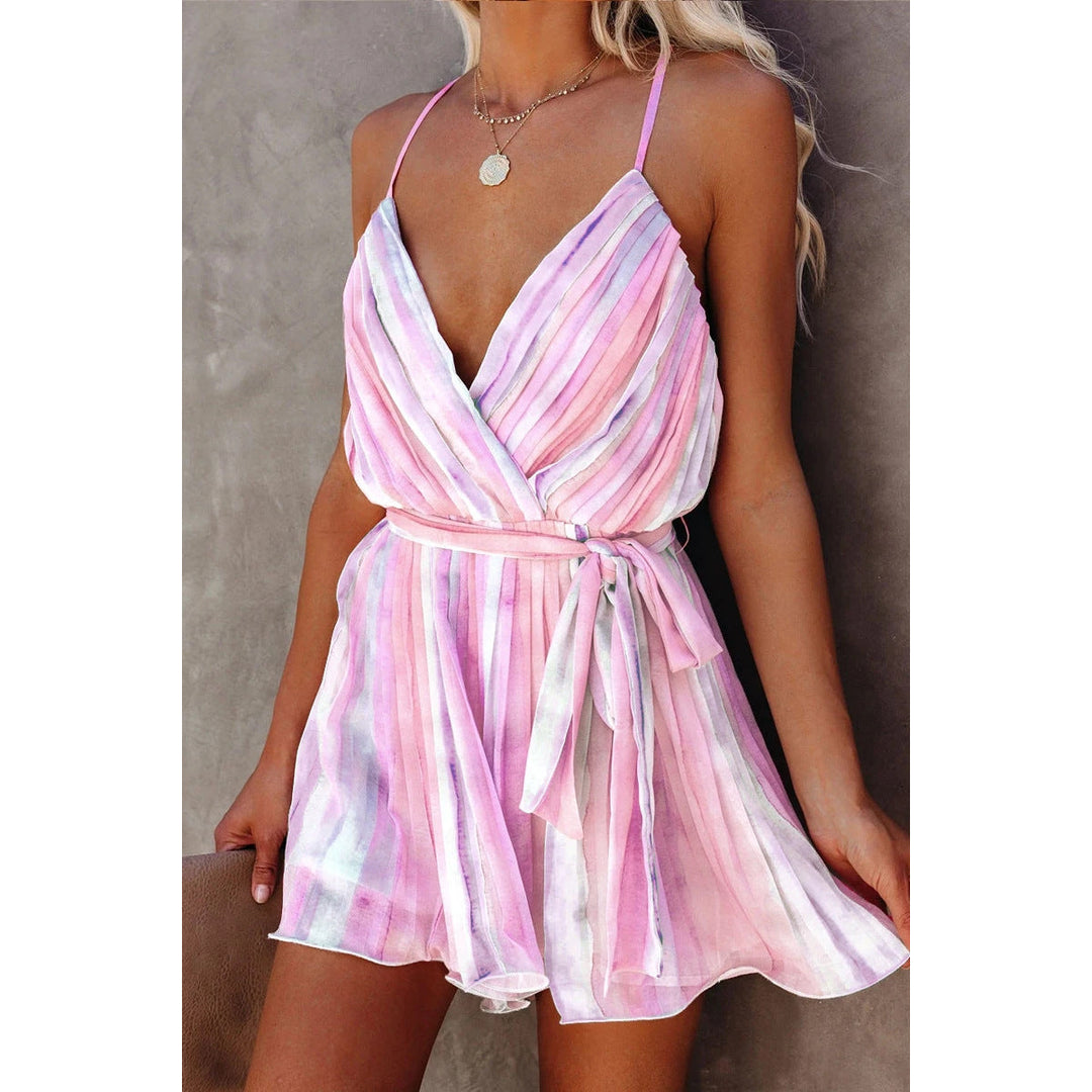 Drune | Frühling Sommer Träger Plissiertes Chiffon Kleid Zuhause Schnürung Sexy V-Ausschnitt Chiffon Kleid