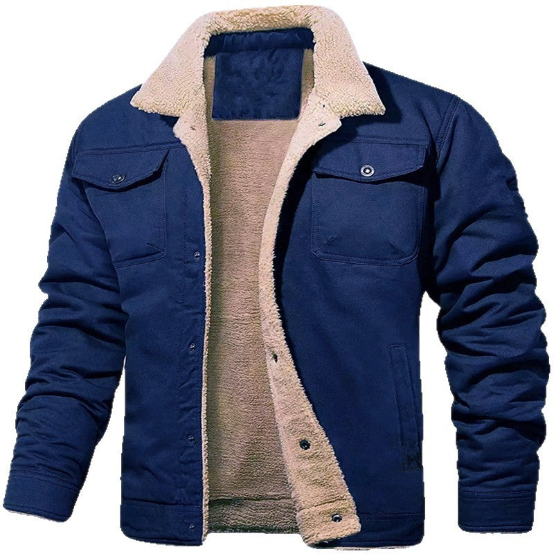 Herren Shirtjacke im Worker-Stil mit Sherpa-Futter und Pattentaschen Drune
