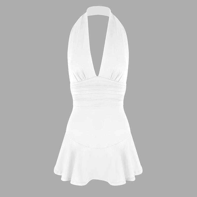 Damen Neckholder Kleid mit fließendem Rock und figurbetonter Passform Drune