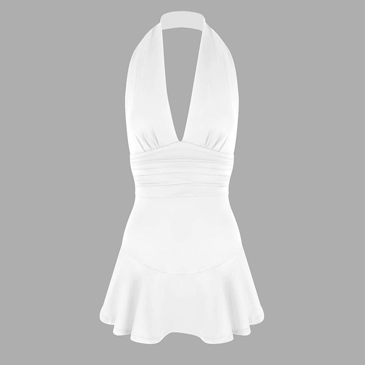 Damen Neckholder Kleid mit fließendem Rock und figurbetonter Passform Drune