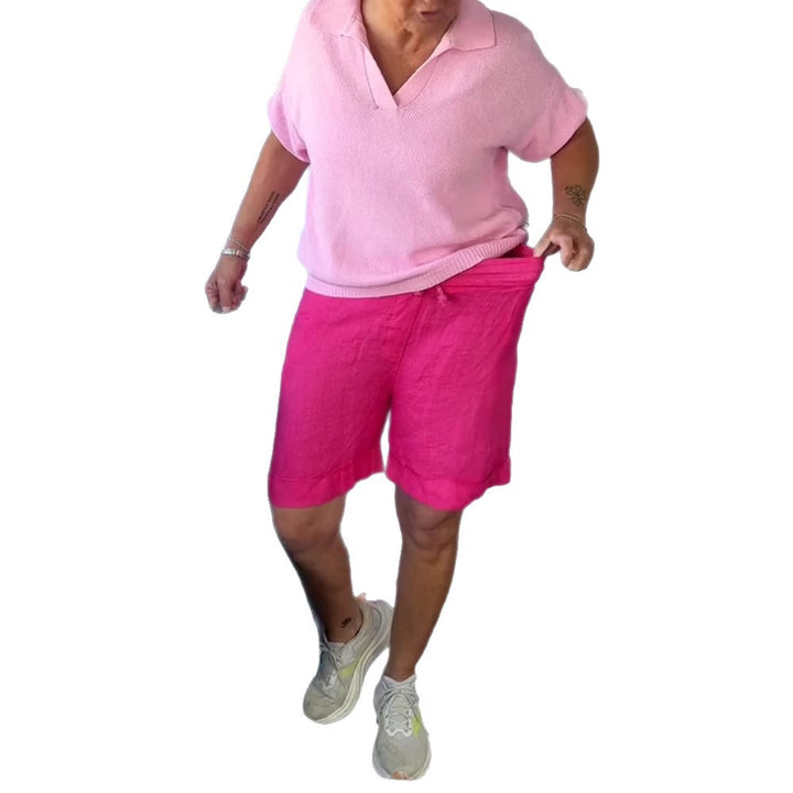 Damen nan Leinenmix-Relaxshorts mit elastischem Komfortbund und Eingrifftaschen Drune