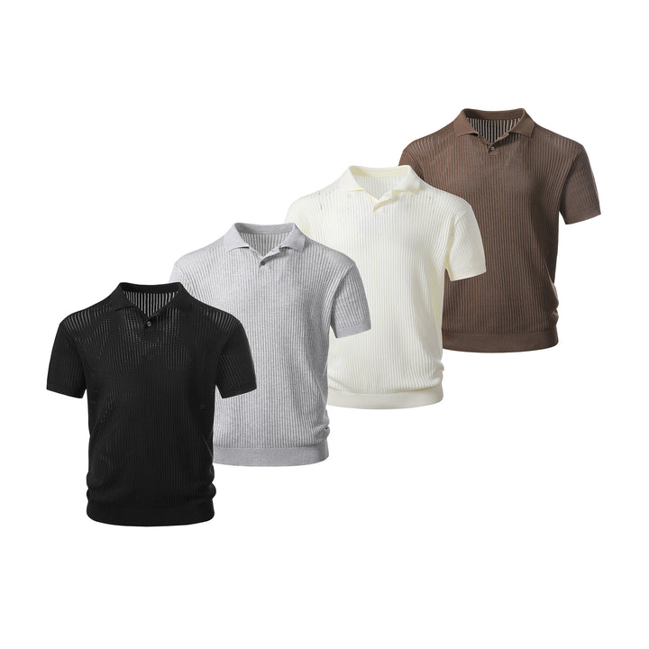 Herren Kurzarm-Feinstrick-Poloshirt mit Strukturstrick und luftiger Perforation Drune