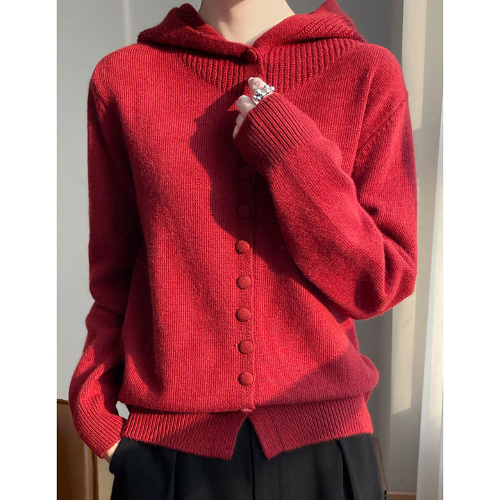 Damen Strickjacke mit Kapuze und durchgehendem Knopfverschluss Drune