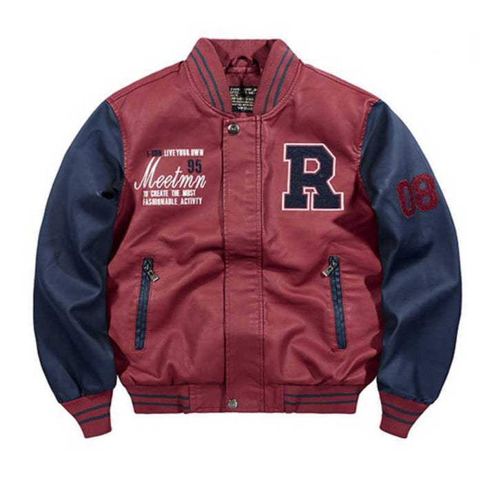 Herren College‑Varsity‑Bomberjacke mit kontrastreichen Ärmeln, Letterpatch und Rippbündchen Drune