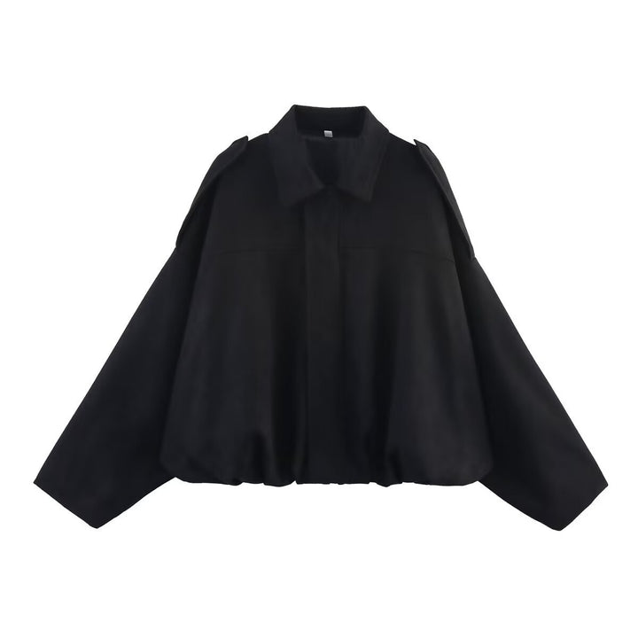 Damen Cropped Boxy Wildleder-Look Bomberjacke mit Epauletten-Schultern Drune