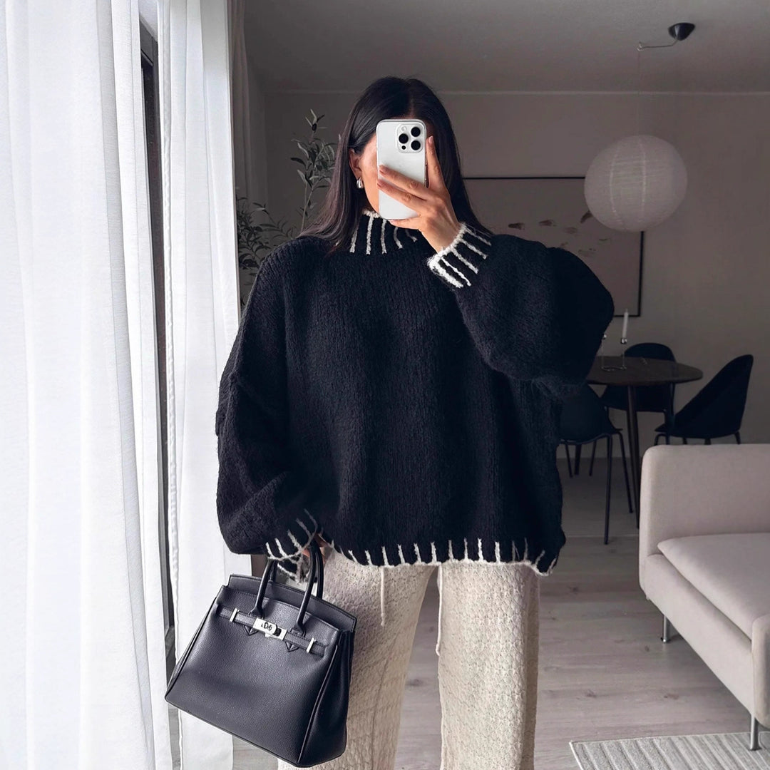 Damen lässiger Pullover mit modernem Kragen und oversized Passform Drune