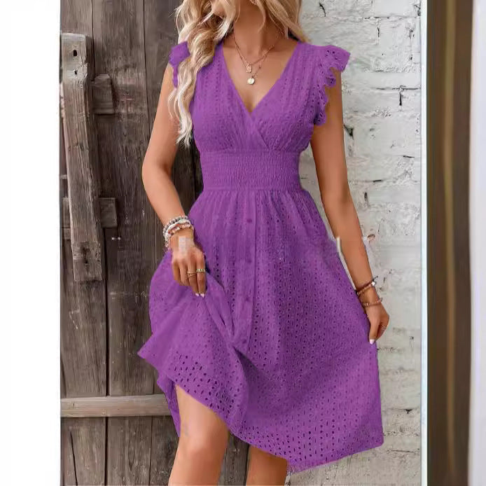 Damen Sommerkleid mit eleganten Spitzenärmeln Drune