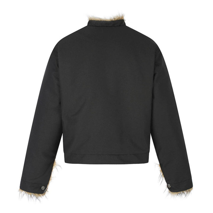 Damen Kurzjacke mit Kunstfellfutter, Stehkragen und verdeckter Knopfleiste Drune