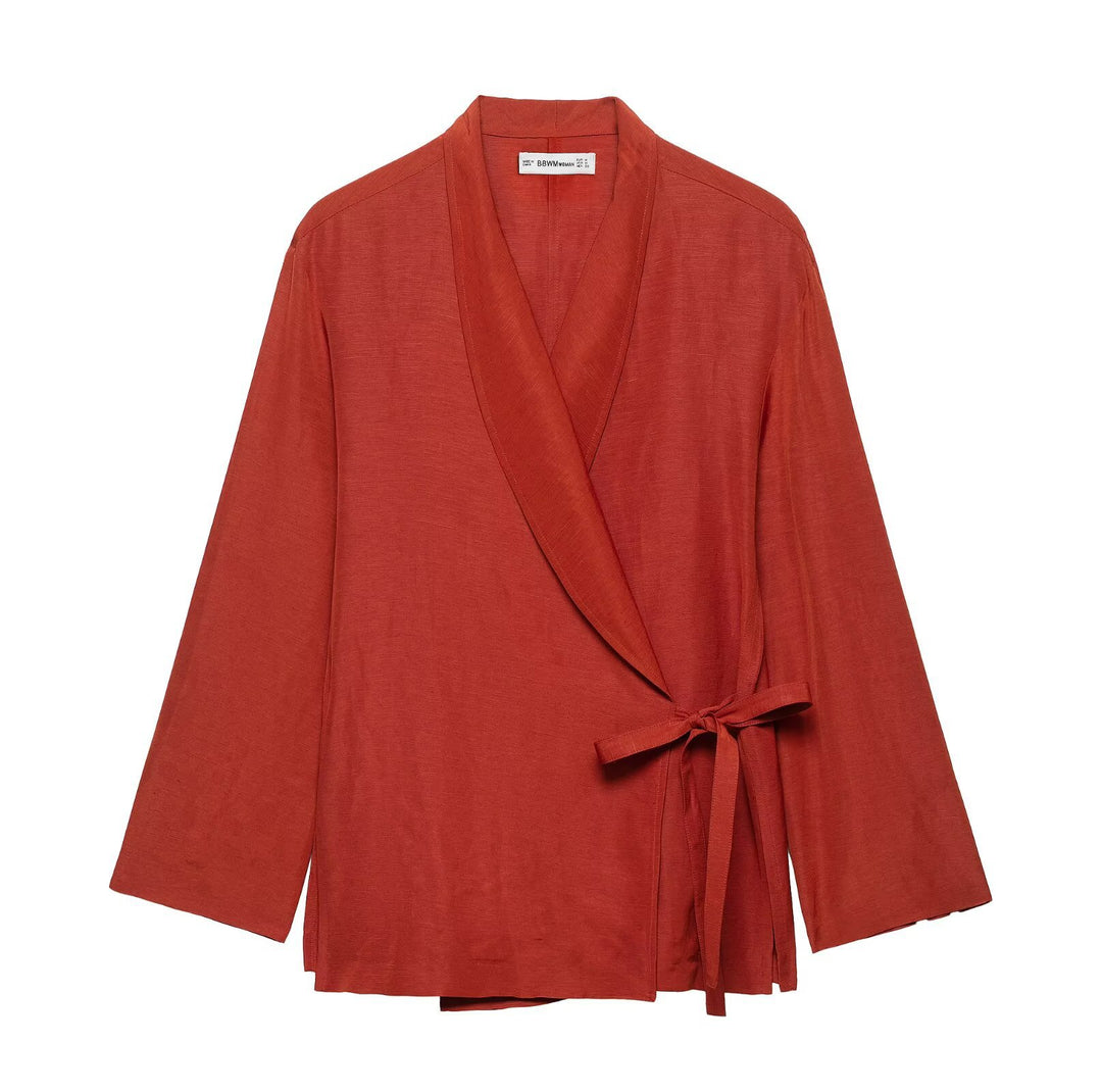 Damen Wickel-Kimono-Set mit Taillenband und weiter Palazzo-Hose Drune