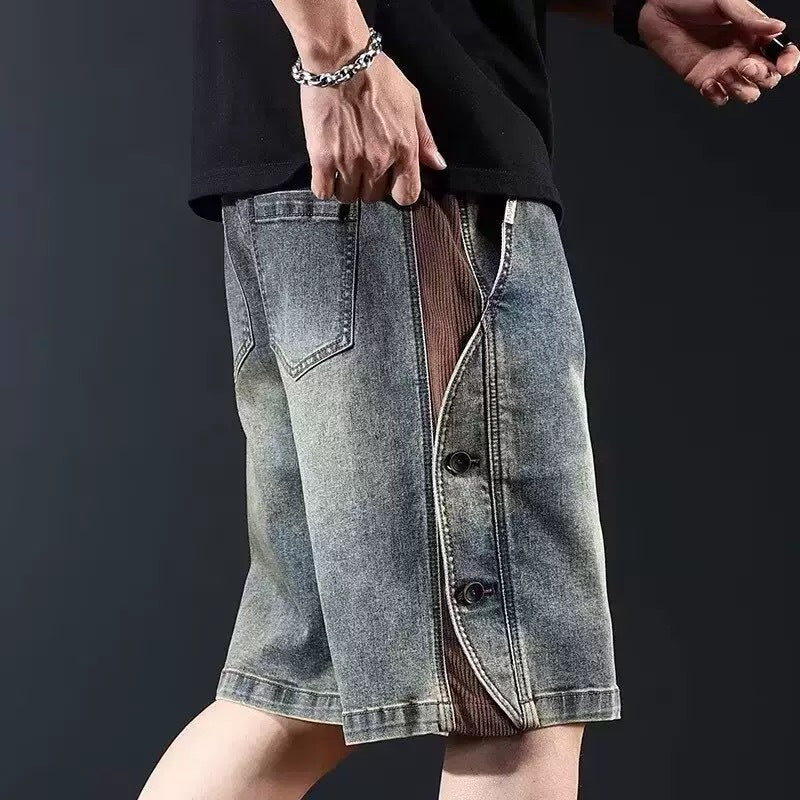 Herren lockere Denim-Shorts mit knielangem Schnitt und verstellbarem Kordelzug Drune