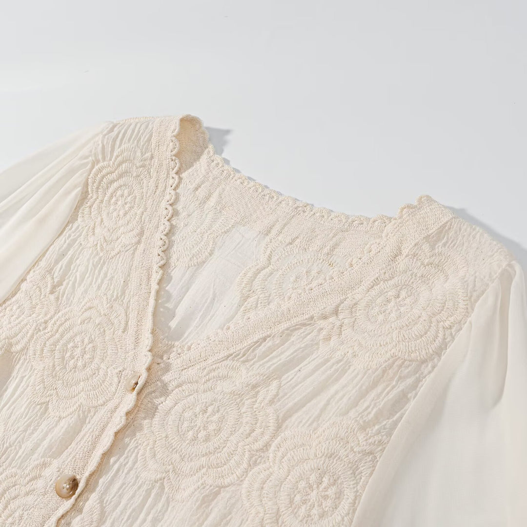 Damen Spitzenbluse mit eleganten Knöpfen Drune