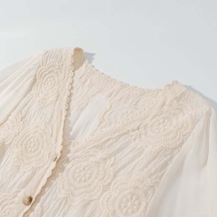 Damen Spitzenbluse mit eleganten Knöpfen Drune
