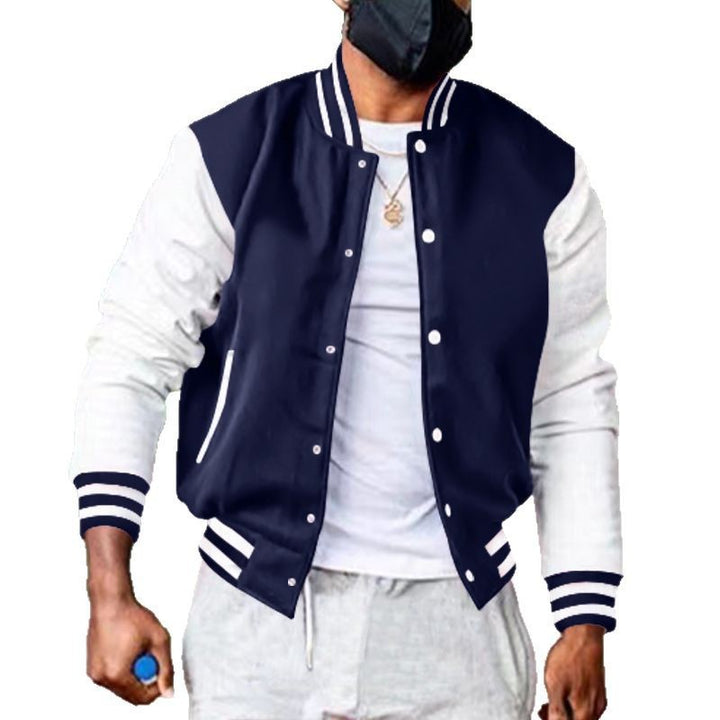 Herren nan varsity-Collegejacke im Retro-Bomberstil mit kontrastärmeln, gestreiften Rippbündchen und Druckknopfleiste Drune