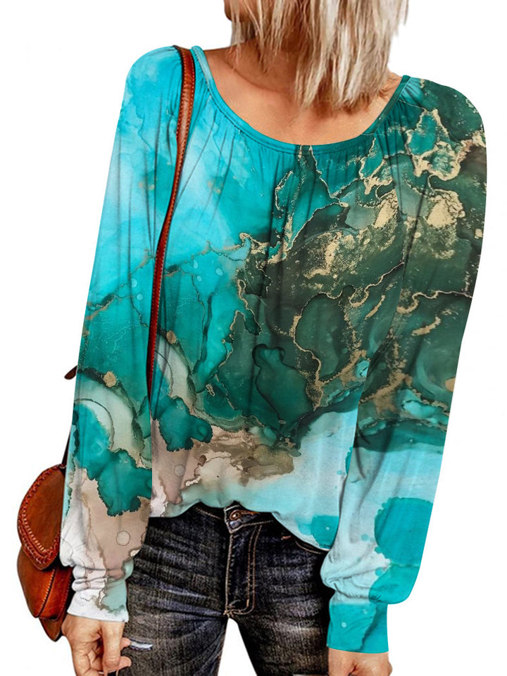 Damen Ethno-Print Oversize-Tunika mit Rundhalsausschnitt und langen Ballonärmeln Drune