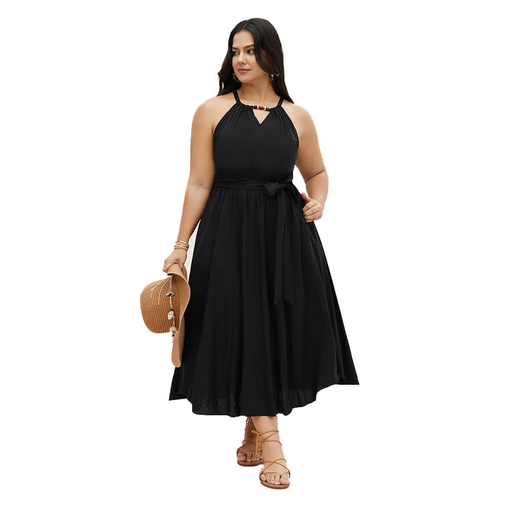 Damen Midikleid mit verstellbarem Träger und elastischem Taillengürtel Drune