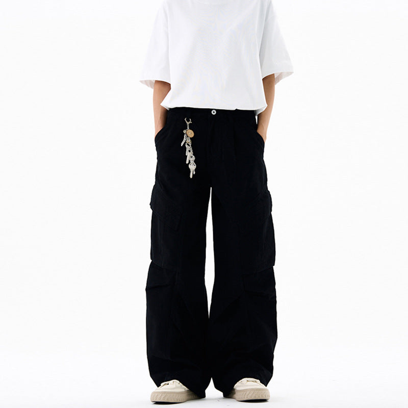 Damen weite Cargohose mit tiefem Schritt und aufgesetzten Taschen Drune