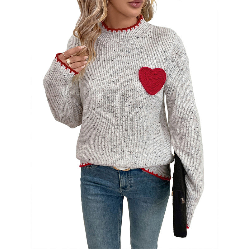 Damen Gemütlicher Pullover mit Herzen Drune