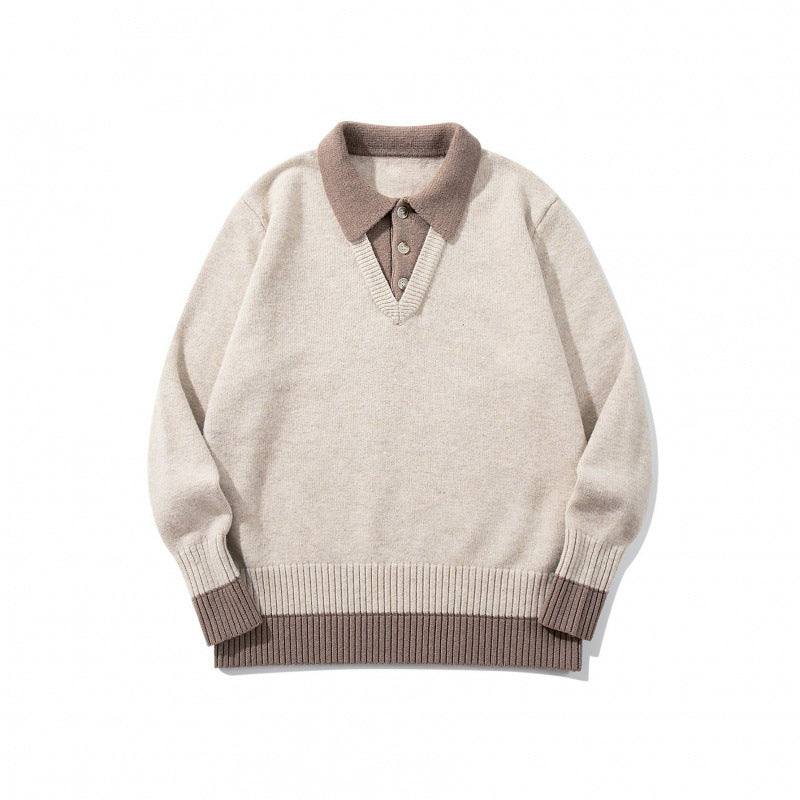 Herren Oversized Feinstrick-Polo mit kontrastbesetztem Hemdkragen und Rippenbündchen Drune