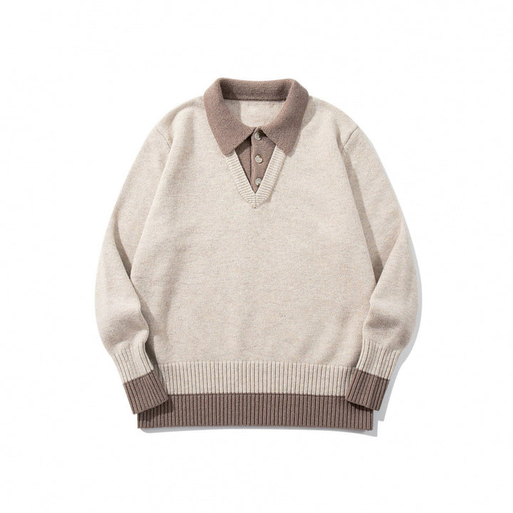 Herren Oversized Feinstrick-Polo mit kontrastbesetztem Hemdkragen und Rippenbündchen Drune