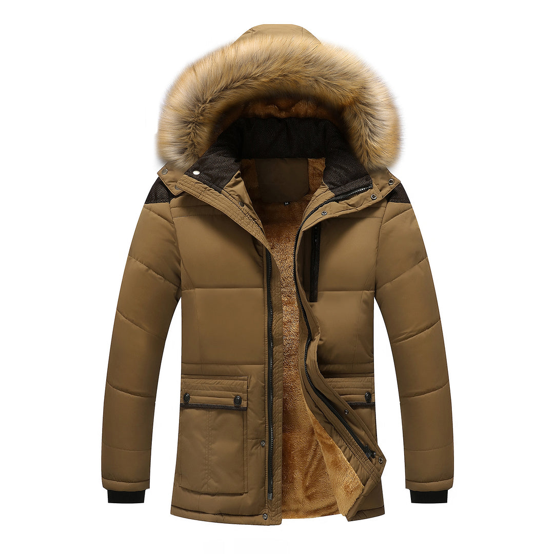 Herren Lang geschnittener Thermo-Parka mit Teddy-Innenfutter und abnehmbarem Kunstfellbesatz Drune