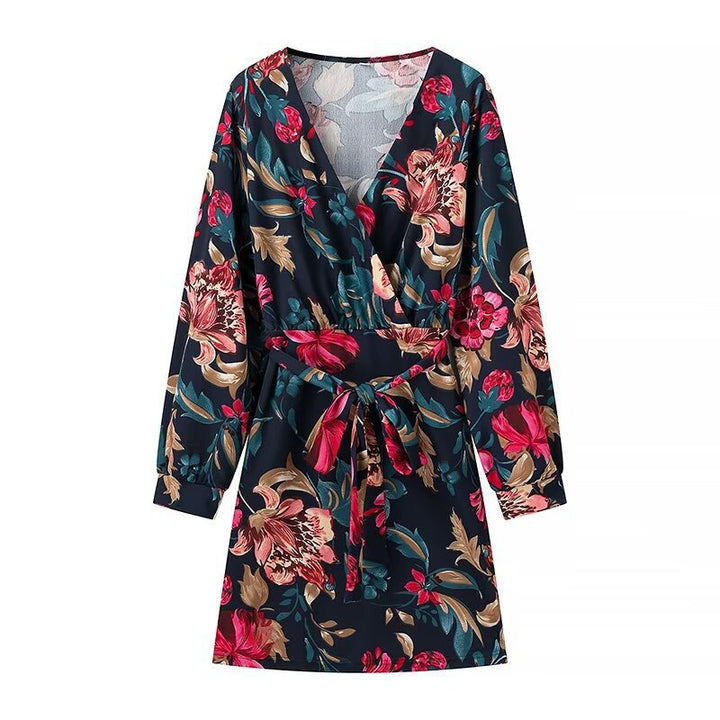 Damen Wickel‑Minikleid mit floralem Alloverprint, V‑Ausschnitt und Taillenband Drune