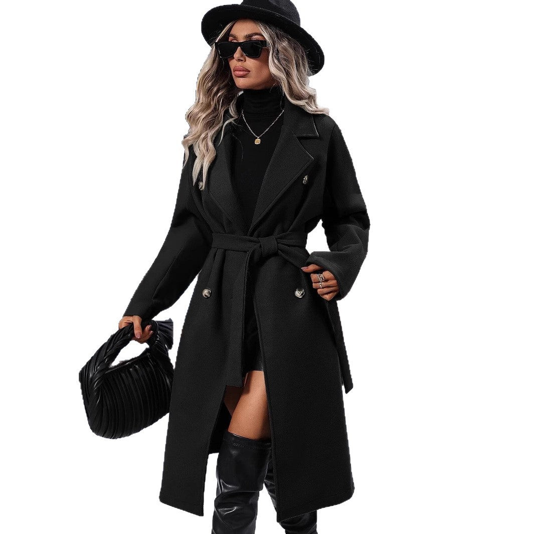 Damen eleganter Trenchcoat mit tailliertem Schnitt und Gürtel Drune