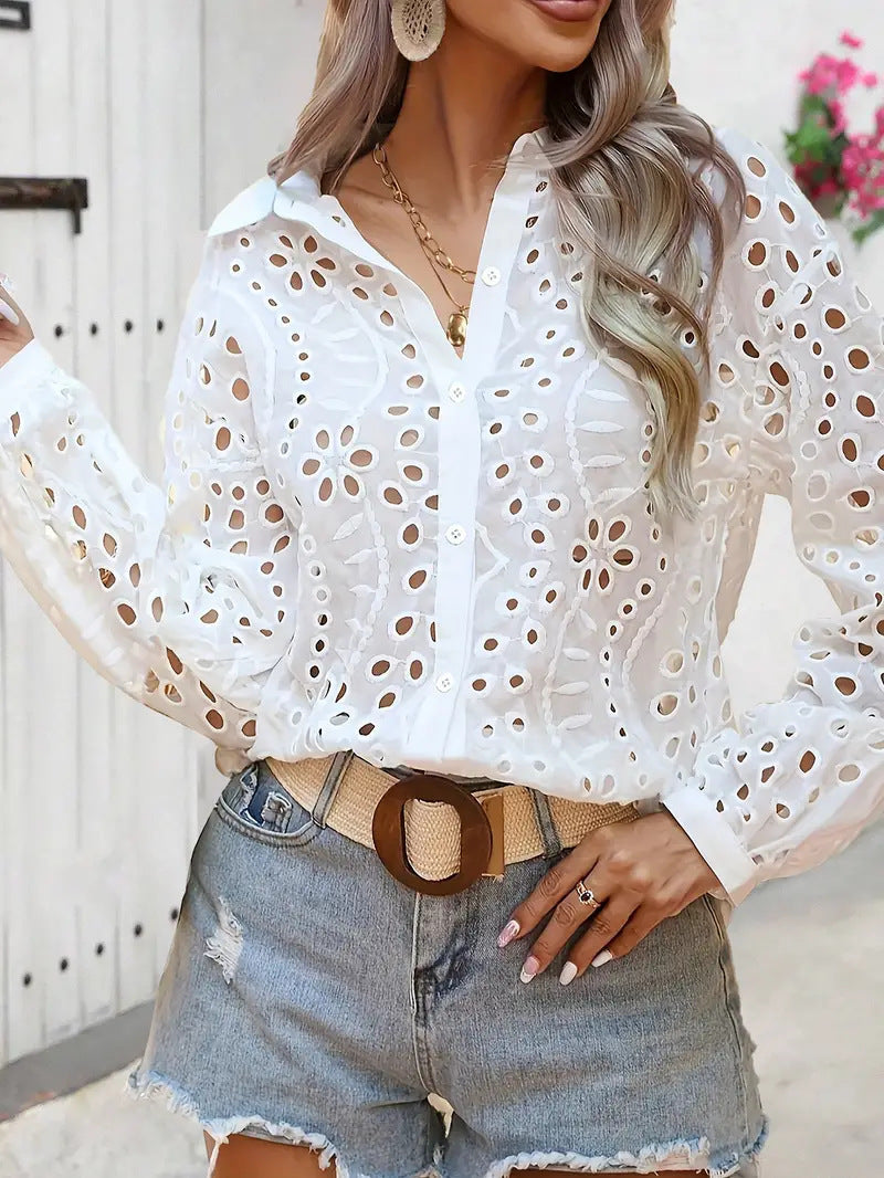 Damen Elegante Bluse mit Spitzenmuster Drune