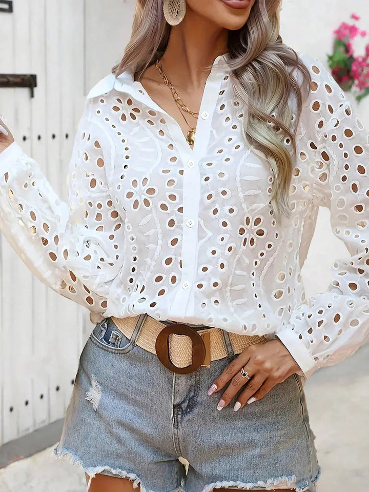 Damen Elegante Bluse mit Spitzenmuster Drune