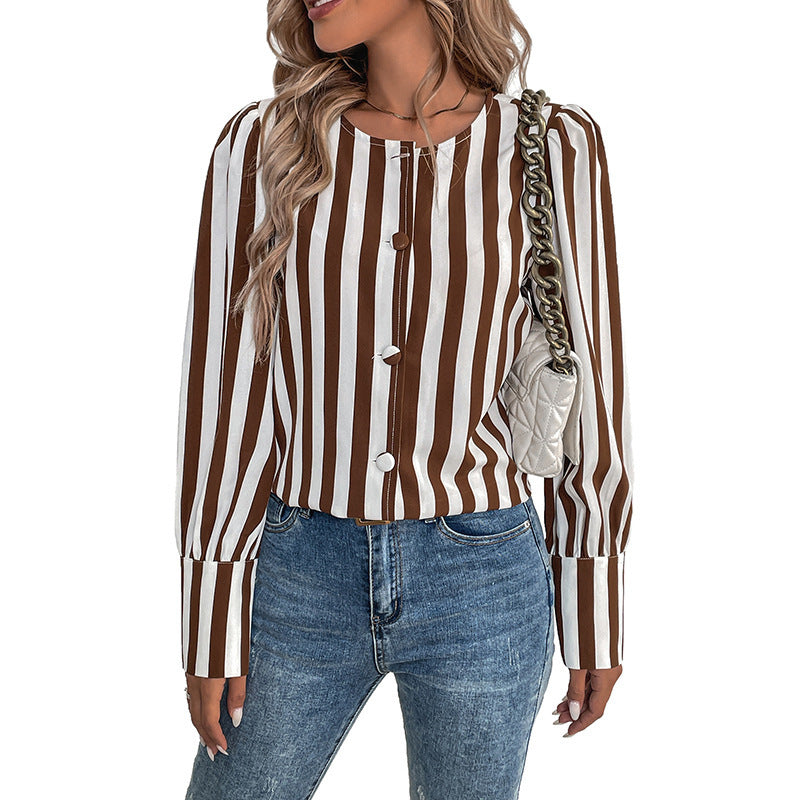 Damen Elegante gestreifte Bluse mit Knopfdetails Drune