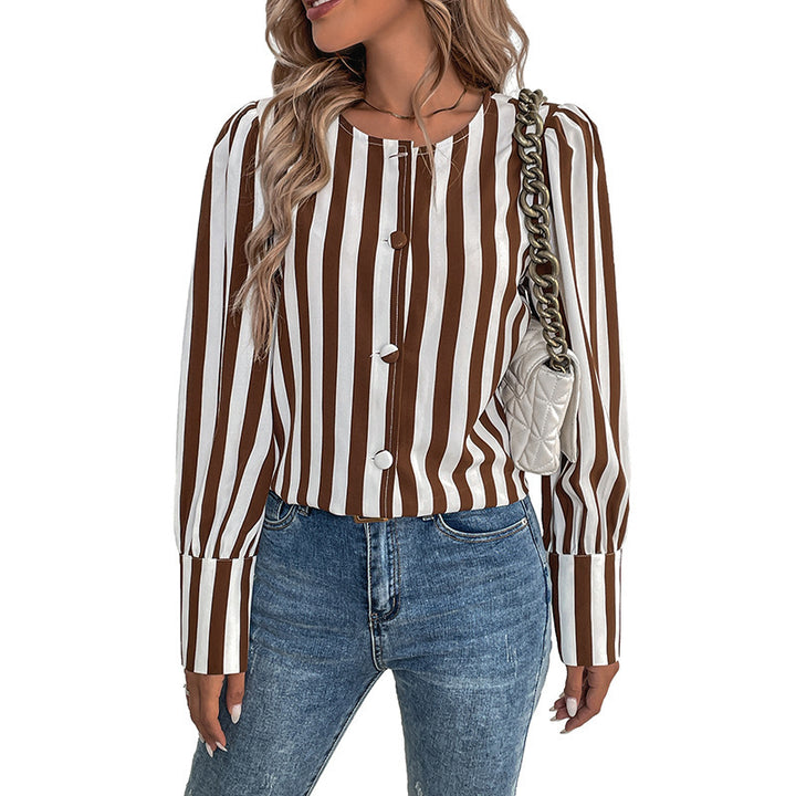 Damen Elegante gestreifte Bluse mit Knopfdetails Drune