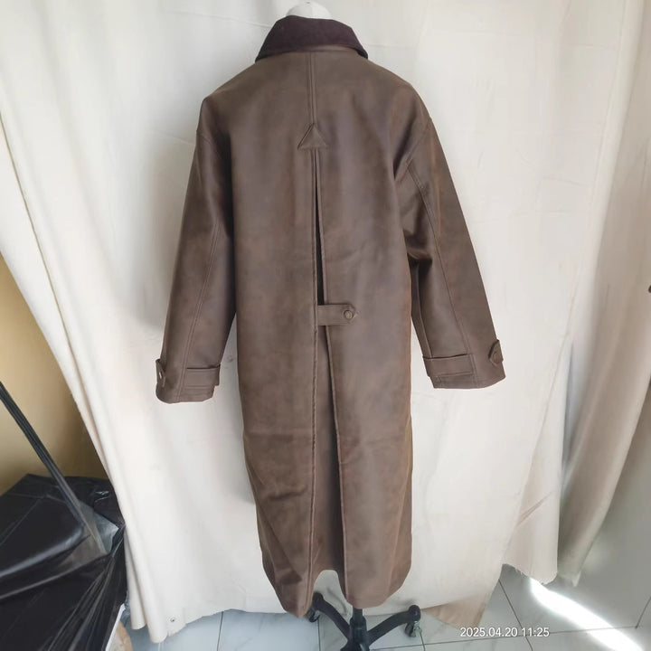 Damen nan extra langer Oversize Kunstledermantel mit verstellbarem Halsriemen, Druckknopffront, Pattentaschen und weiten Ärmeln Drune