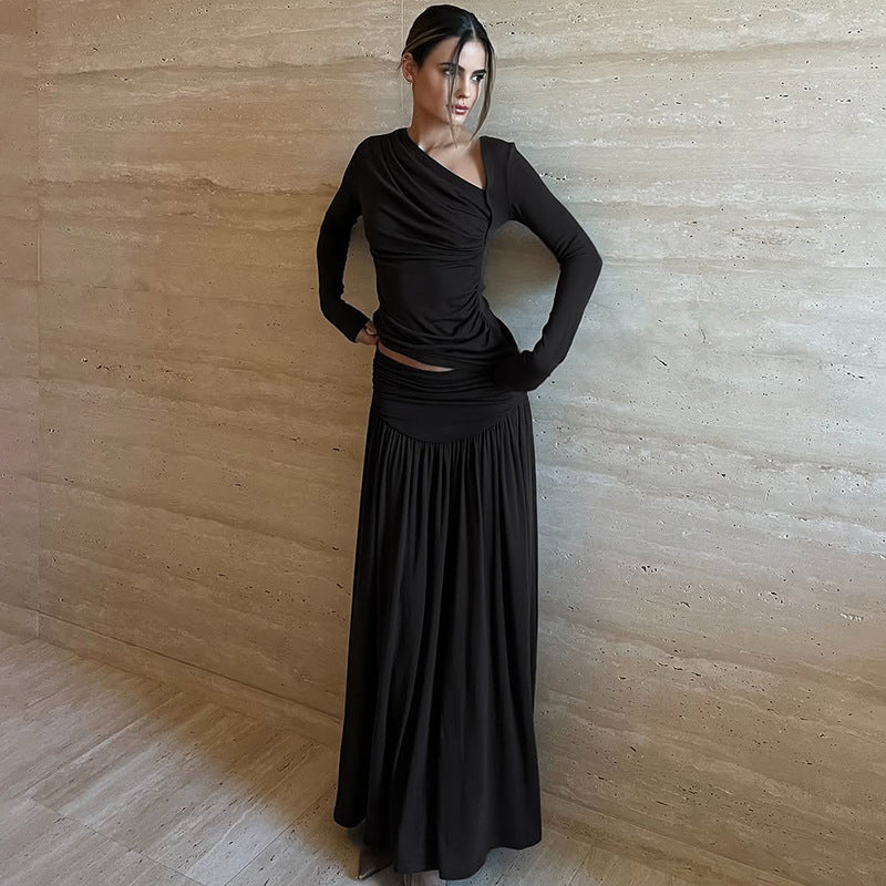 Damen Elegantes Wickel-Maxi-Kleid mit asymmetrischem Schulteinsatz Drune