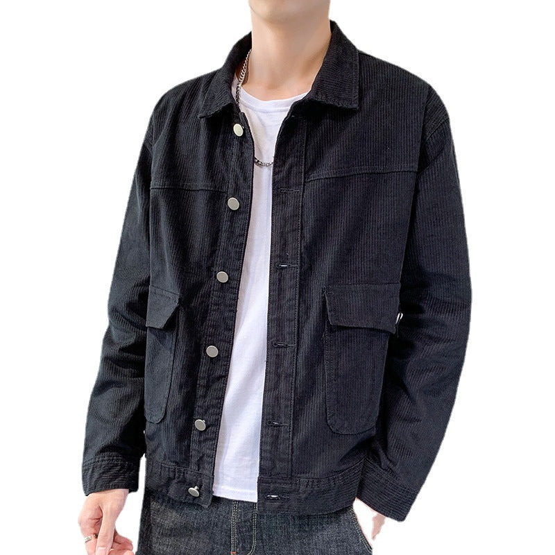 Herren Cordjacke im Worker‑Blouson‑Stil mit Metallknopf‑Verschluss und aufgesetzten Taschen Drune