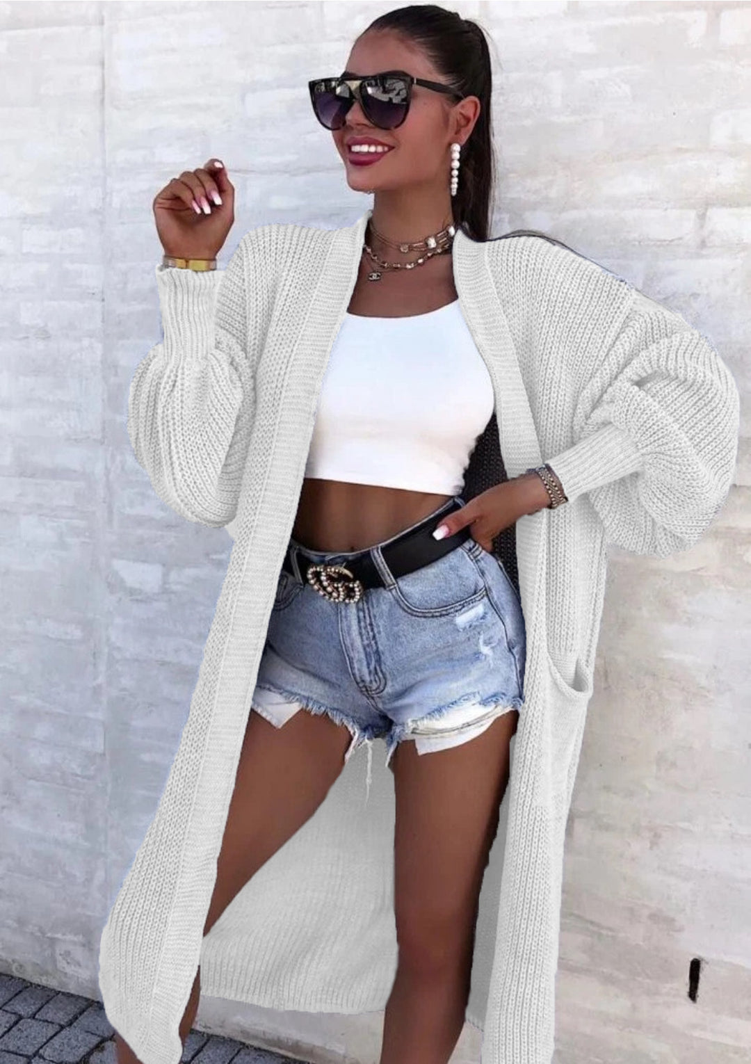 Damen Lange Strickjacke Drune